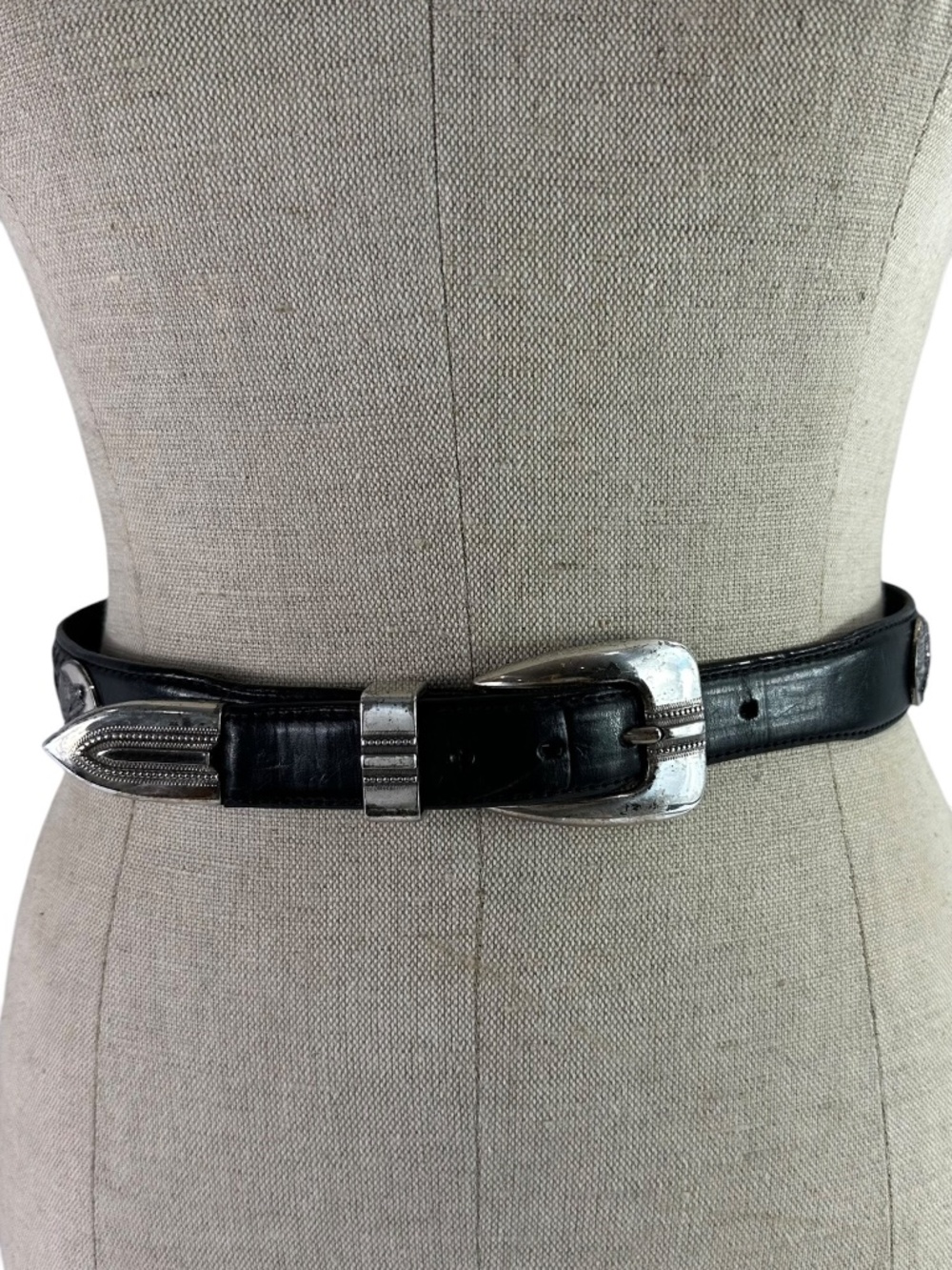 Retro ONYX Black Leather Western Concho Belt Silver Tone Buckle Braided 40 Golf